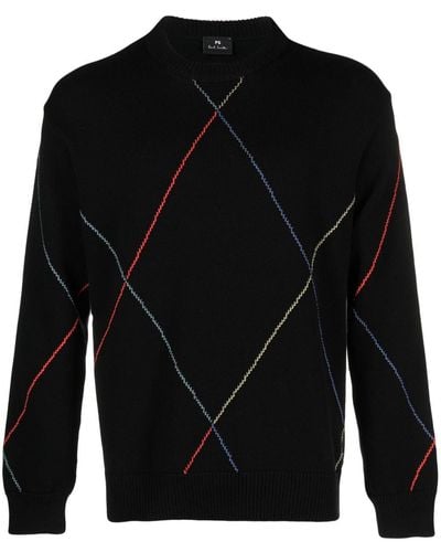 PS by Paul Smith Stripe-detail Crew-neck Sweater - Black