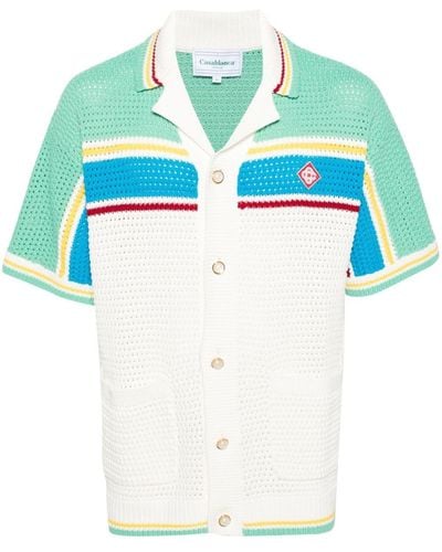 Casablancabrand Striped Crochet-knit Shirt - Blue