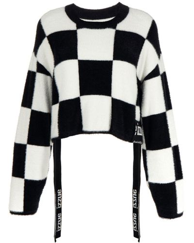 Izzue Checkerboard-print Logo-patch Sweater - White