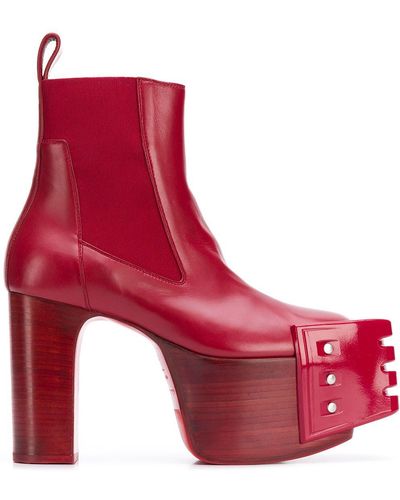 Rick Owens Larry Grill Kiss Ankle Boots - Red
