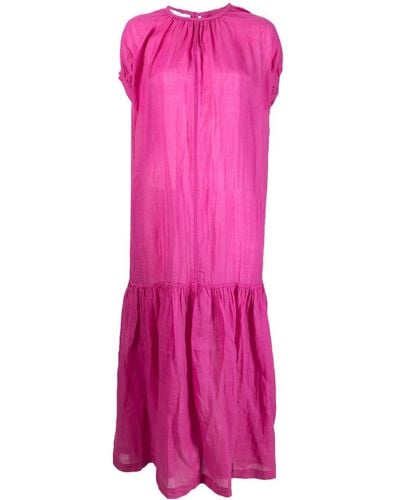 Nude Short-sleeve Linen Midi Dress - Pink