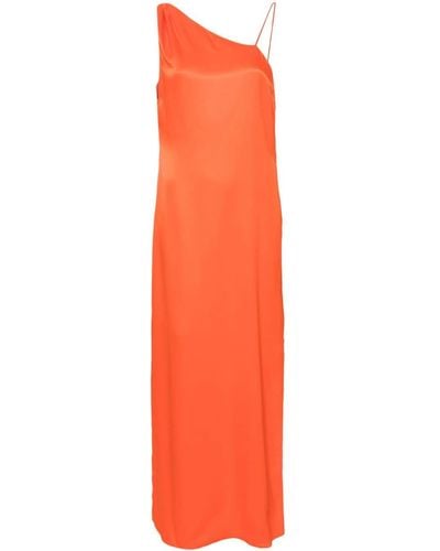 Calvin Klein Asymmetric Satin Maxi Dress - Orange