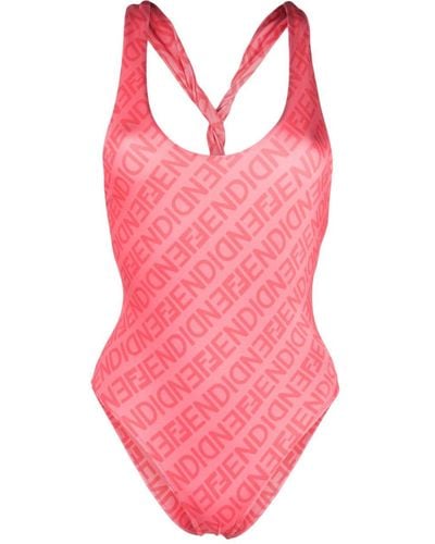 Fendi Mirror Logo-print Swimsuit - Pink