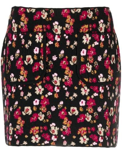 Barrie Floral-print Cashmere Miniskirt - Red