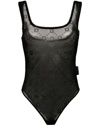 Marine Serre Semi-doorzichtige Body Met Print - Zwart