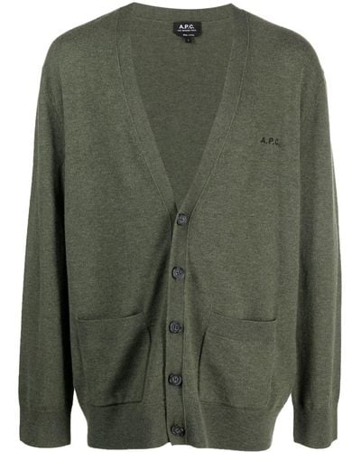 A.P.C. Cardigan en laine vierge à logo brodé - Vert
