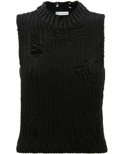 JW Anderson Top Met Gescheurd Detail - Zwart