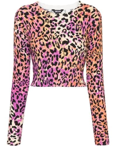 Just Cavalli Animal-print Cropped Knitted Top - Red