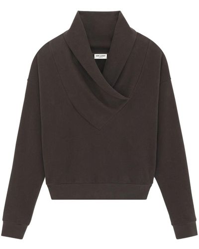 Saint Laurent Shawl-neck Cotton Sweatshirt - Grey