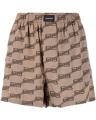 Balenciaga Shorts pigiama con monogramma BB - Marrone