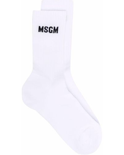 MSGM Logo-print Ribbed Socks - White