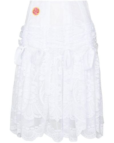 Chopova Lowena Embroidered Ruched Lace Skirt - Women's - Polyester - White