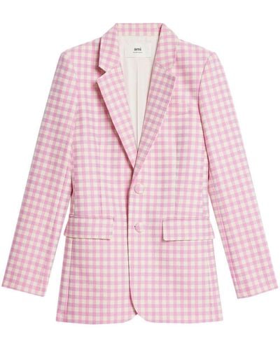 Ami Paris Check-print Single-breasted Blazer - Pink