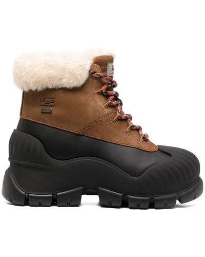 UGG Lace-up Shearling-trim Ankle Boots - Brown
