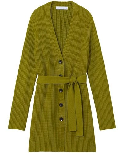 Proenza Schouler Ribbed-knit Belted Cardigan - Green