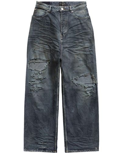 Balenciaga Jeans a gamba ampia con effetto vissuto - Blu