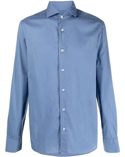 Fedeli Long-sleeve Stretch-cotton Shirt - Blue