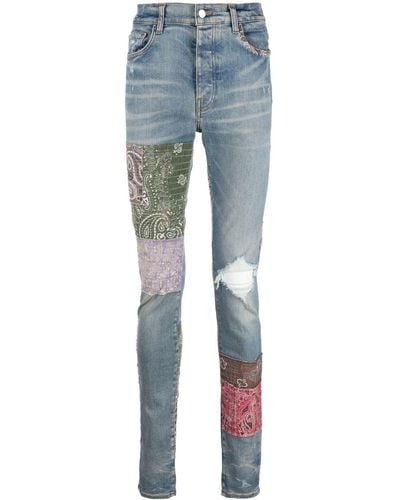 Amiri Bandana Art Distressed Skinny Jeans - Blue