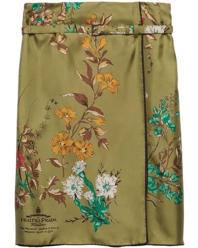 Prada Floral-print Silk Midi Skirt - Green