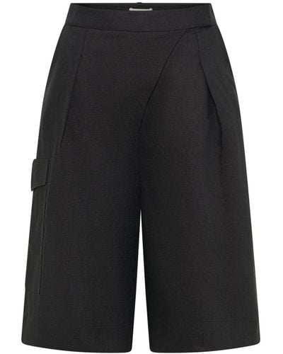 Nicholas Imani Overlapped Linen Bermuda Shorts - Black
