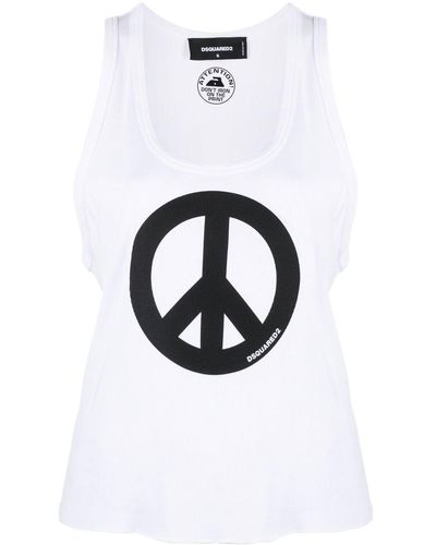 DSquared² Peace-print Cotton Tank Top - White