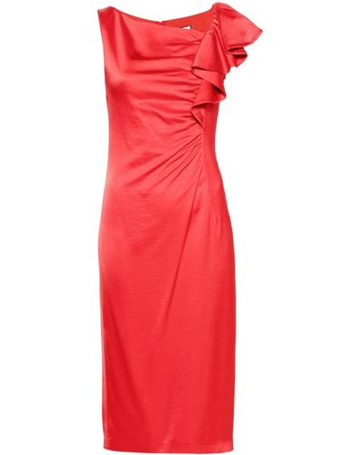 Nissa Draped-detailing Satin Midi Dress - Red