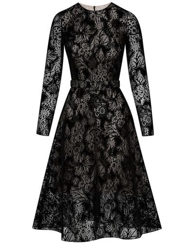 Oscar de la Renta Flocked Floral-lace Midi Dress - Black