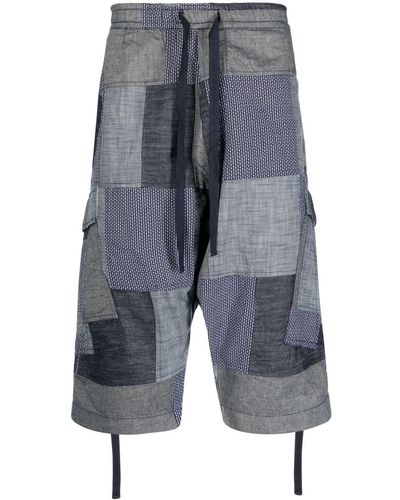 Maharishi Cropped-Shorts im Patchwork-Look - Blau