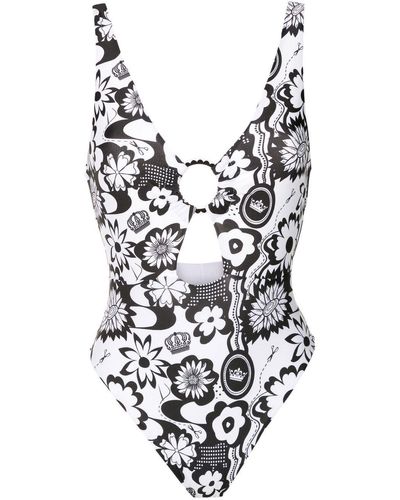 Amir Slama Floral-print Cut-out Swimsuit - White