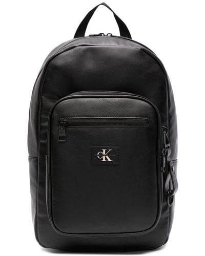 Calvin Klein Logo-patch Leather Backpack - Black