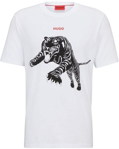 HUGO T-shirt en coton à imprimé graphique - Blanc