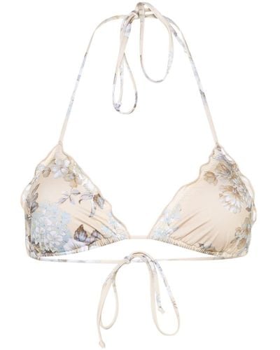 Mc2 Saint Barth Sagittarius Floral-print Bikini Top - Natural