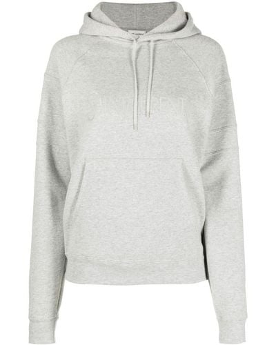 Saint Laurent Logo Embroidery Hooded Sweatshirt - Grey