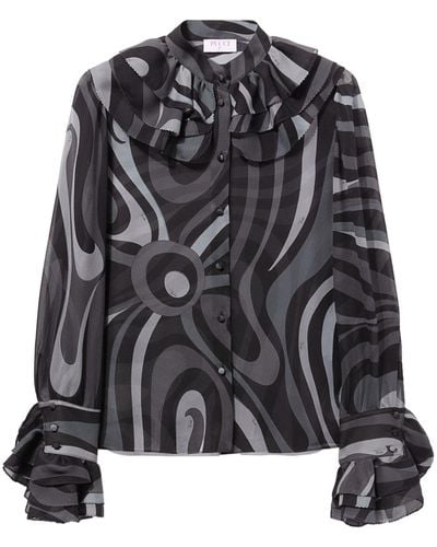 Emilio Pucci Marmo-print Silk Shirt - Black