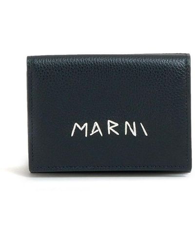 Marni Logo-embroidered Leather Wallet - Blue