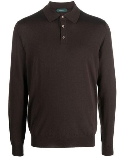Zanone Long-sleeve Knitted Wool-blend Polo Shirt - Black