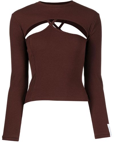 ROKH Ribbed Cut-out Top - Brown