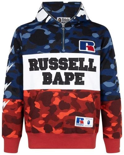 A Bathing Ape X Russell Hoodie mit Reißverschluss - Blau