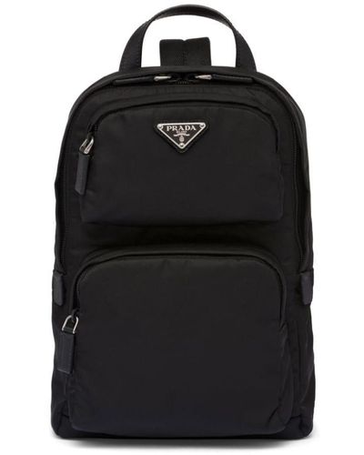 Prada Enamel Triangle-logo Backpack - Black