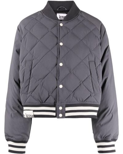 Izzue Stripe-detail Quilted Bomber Jacket - Gray