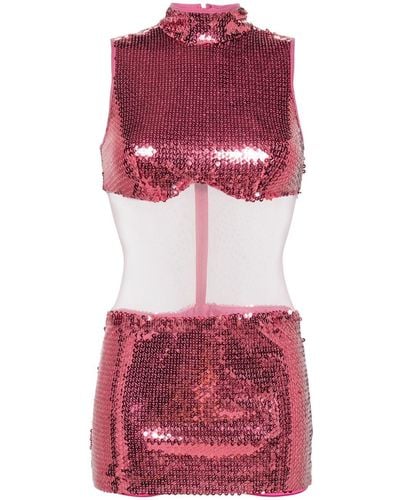 David Koma Doorzichtige Mini-jurk Met Pailletten - Rood