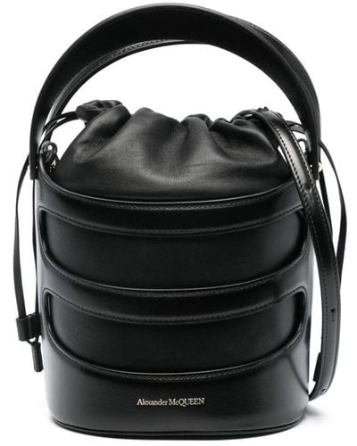 Alexander McQueen The Rise Leather Bucket Bag - Black