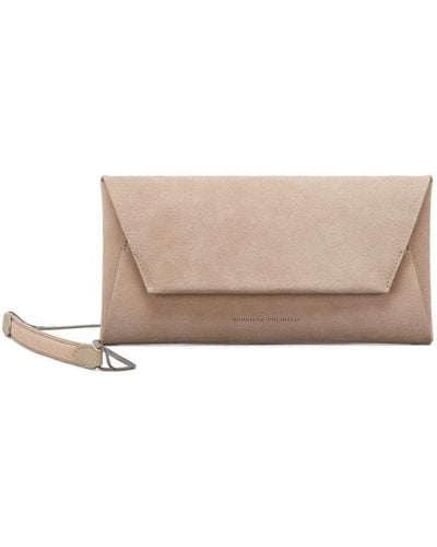 Brunello Cucinelli Suede Envelope Shoulder Bag - Natural