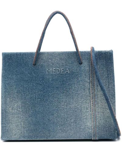 MEDEA Embossed-logo Denim Tote Bag - Blue