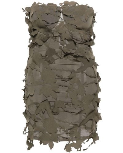 Blumarine Rose-overlay Strapless Tulle Minidress - Grey