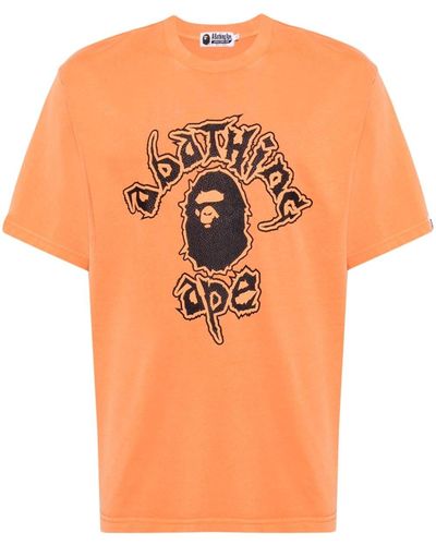 A Bathing Ape T-shirt en coton à logo imprimé - Orange