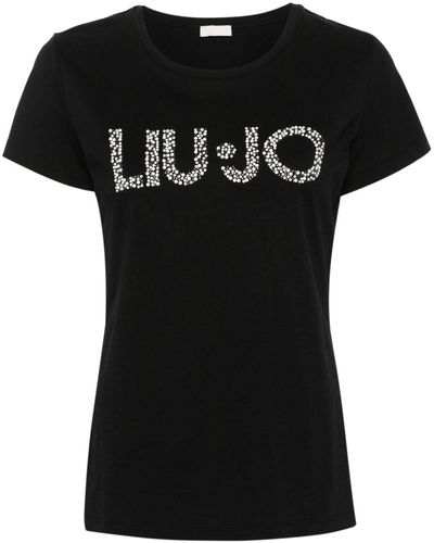 Liu Jo Studded-logo Cotton T-shirt - Black