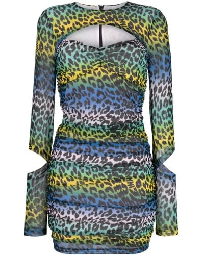 Ganni Leopard-print Mini Dress - Green