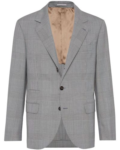 Brunello Cucinelli Check-print Virgin-wool Blazer - Grey