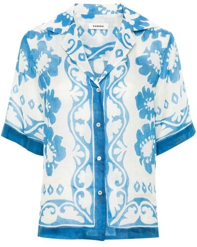 Sandro Floral Short-sleeved Shirt - Blue